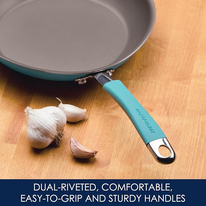 Rachael Ray Cucina Nonstick Cookware Pots and Pans Set, 12 Piece, Agave Blue