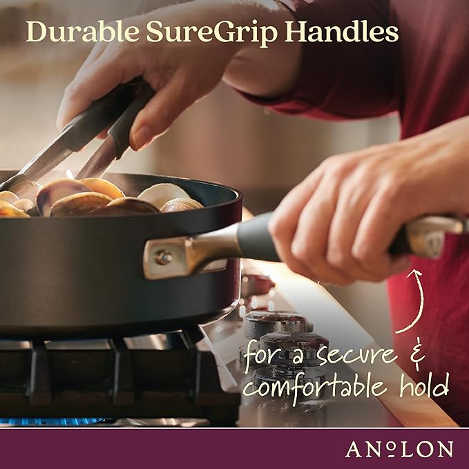 Anolon Advanced Home Hard Anodized Nonstick Sauté Pan with Helper Handle and Lid, 5 Quart - Moonstone