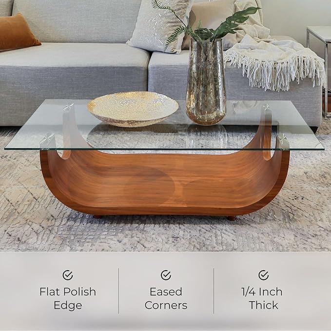 Fab Glass and Mirror Tempered Glass Table Top 36x48 Inch Rectangle 1/4" Thick Clear Furniture Protector with Flat Polish Edge Eased Corners for Coffee Dining Tables Desks