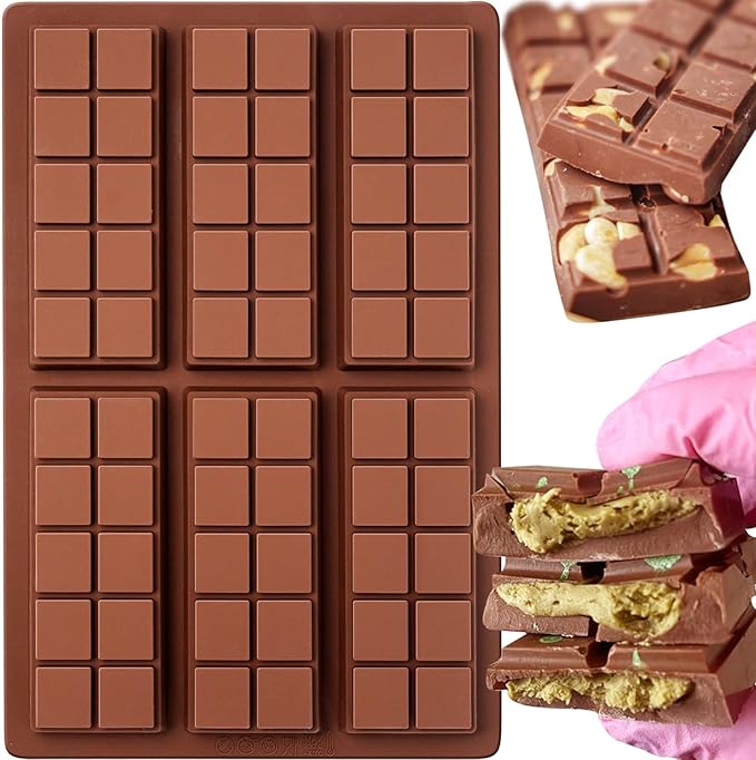 HKNMTT Chocolate Bar Molds Silicone 10 Snap Deep Moulds for Pistachio Dubai Wax Candy Energy Protein Bars, Food Grade Non stick Home DIY Handmade Gifts