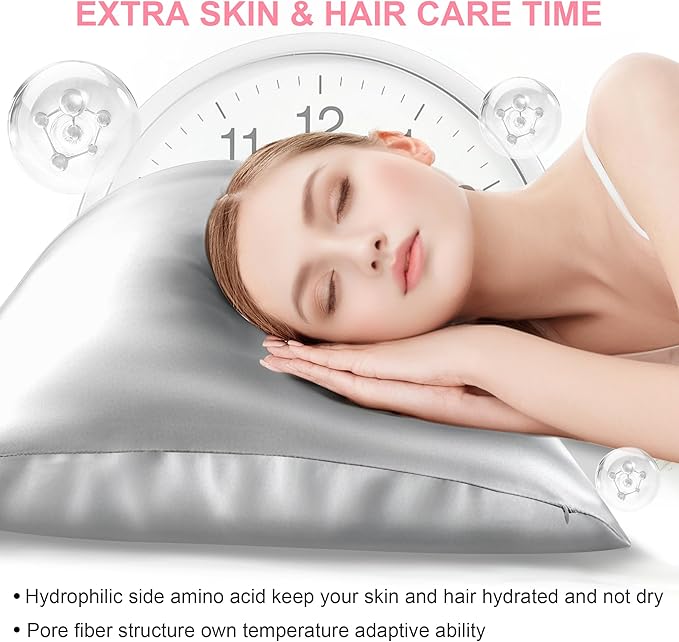Silk Body Pillow Cover with Zipper, Mulberry Silk Pillow Cases Body Size Ultra Smooth and Soft Breathable Cooling Silk Satin Body Pillowcase for Hair and Skin (20x54 Inches, 1 Pack)