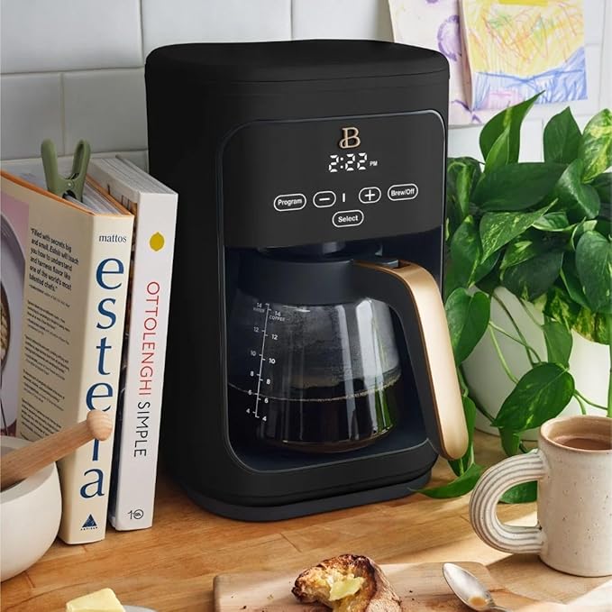 Beautiful 14 Cup Programmable Coffee Maker, Touch Display, 1200W, Brew Strength Control, Keep Warm, Pause & Serve, Glass Carafe, Reusable Filter, Auto Shut-Off, Matte Finish (Black Sesame)
