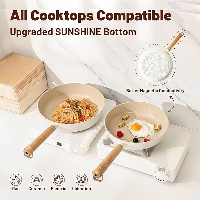 SENSARTE Ceramic Nonstick Cookware Set, Non-toxic Healthy Pots and Pans Set Ceramic Coated Kitchen Cooking Set, Free of Intentionally Added PFAS/PTFE, Dishwasher&Oven Safe Induction Compatible, 13pcs