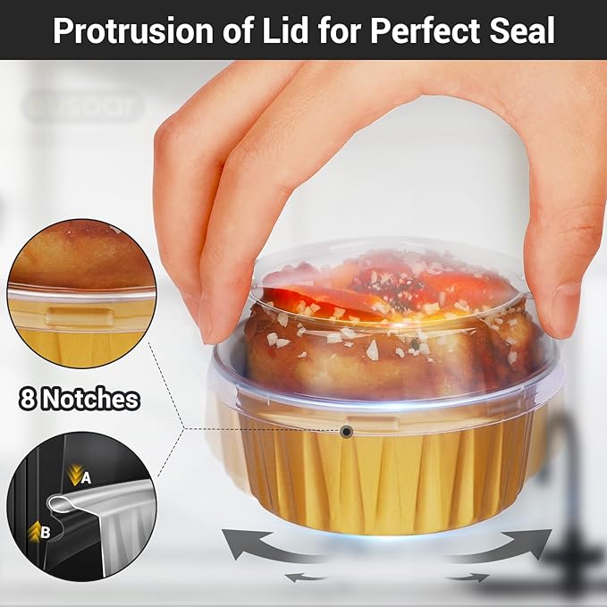 EUSOAR Disposable Ramekins Aluminum Foil, Gold 25Packs 5oz Baking Cups with Lids Mini Muffin Liners, Dessert Cheesecake Pan Creme Brulee Cupcake Containers for Catering Club Wedding Party