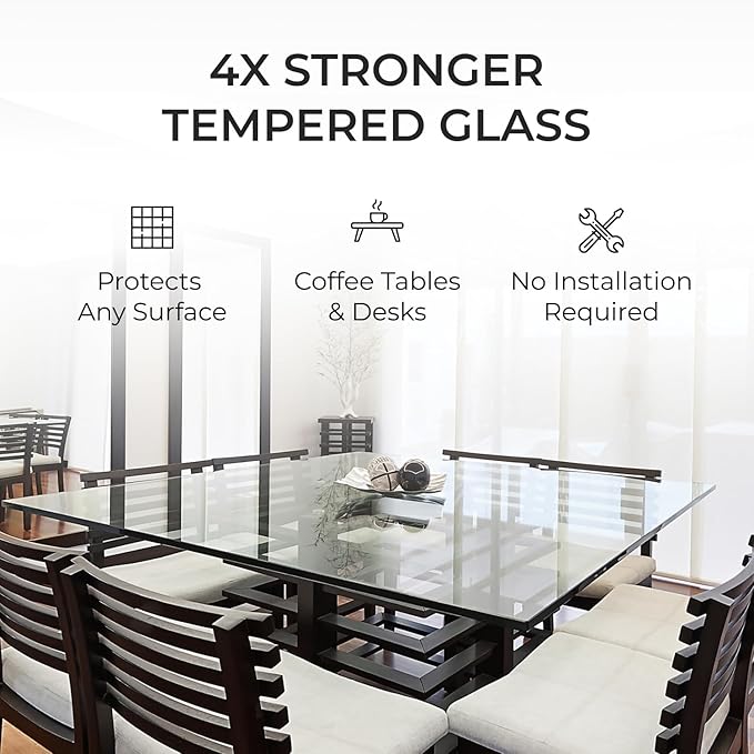 Fab Glass and Mirror Tempered Glass Table Top 36x48 Inch Rectangle 1/4" Thick Clear Furniture Protector with Flat Polish Edge Eased Corners for Coffee Dining Tables Desks