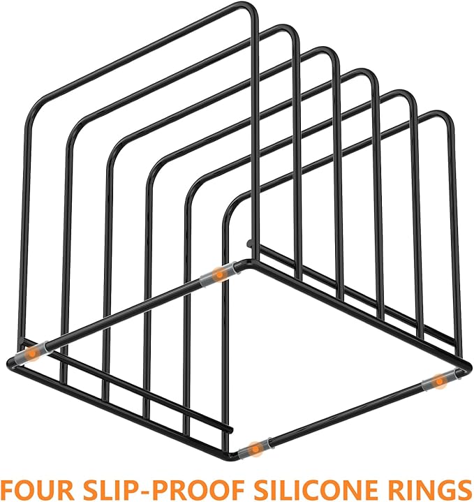 Kitchen Cabinet Organizer, Steel Cookware Holder, Divided Holder with 5 Slots for Skillets Baking Tray and Chopping Board Rack - Baking Pan Holder Storage (2 PCS)