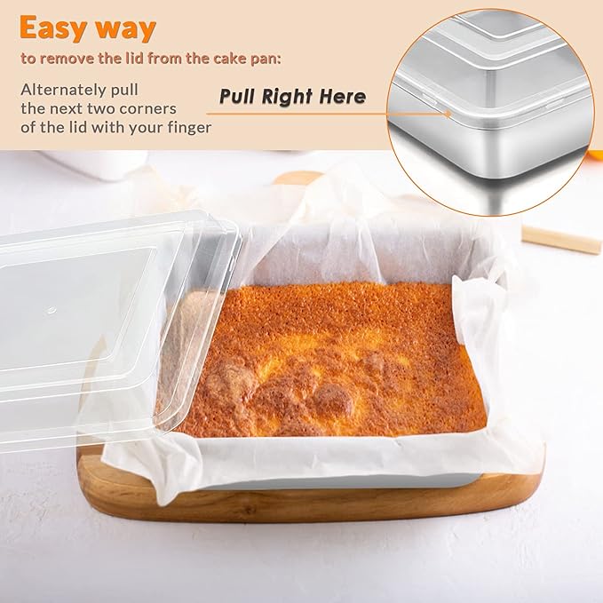 E-far 8 x 8-Inch Baking Pan with lid, Square Cake Brownie Baking Pans Stainless Steel Bakeware Set of 2, Non-toxic & Healthy, Easy Clean & Dishwasher Safe - 4 Pieces(2 Pans + 2 Lids)