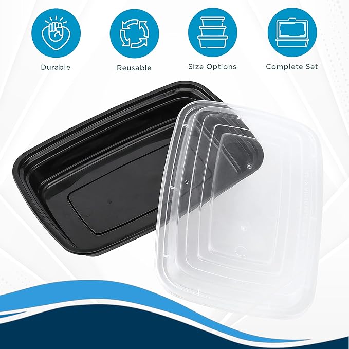 Ruthy's Outlet Meal Prep Containers W/Lids -Square Food Storage – BPA-Free| Stackable | Microwave | Freezer & Dishwasher Safe | Reusable Lunch Bento Box Portion Control & Planning (50 Pack, 16 oz)