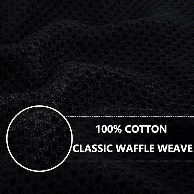 Homaxy 100% Cotton Oversized Waffle Weave Kitchen Dish Towels, Ultra Soft Absorbent Quick Drying Cleaning Towel, 20 x 28 Inches, 4-Pack, Black