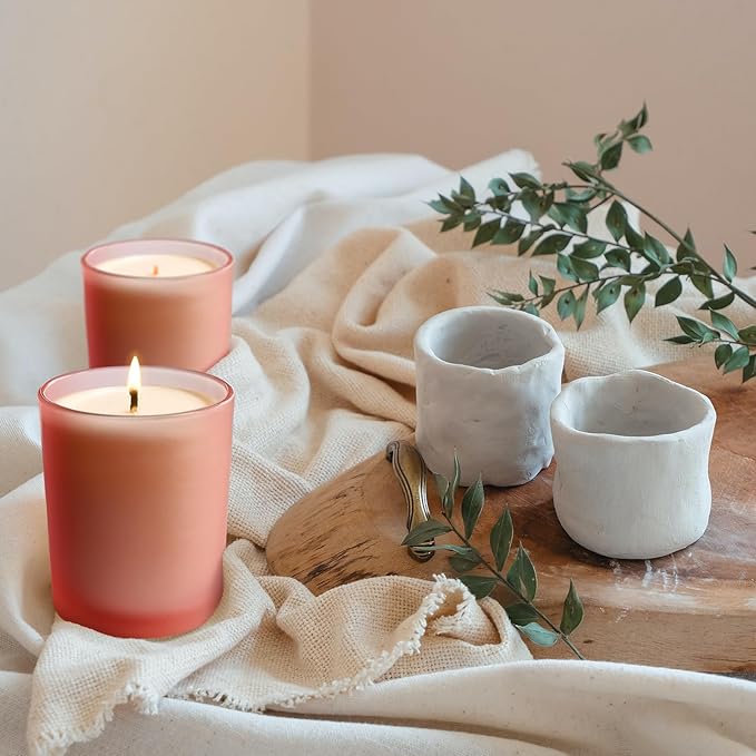 Thick Candle Jars for Making Candles 16 Pcs, 7 OZ Empty Jars with Wood Lids for Candle Making, Sample Container, Frosted Pink