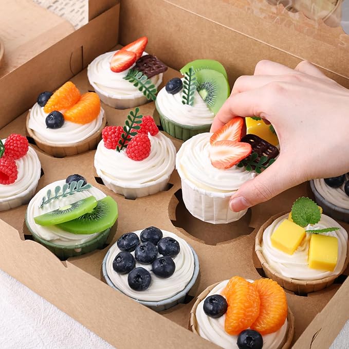 VGOODALL 6PCS Kraft Cupcake Containers, 12 Count with Window Boxes Holding 72 Pastry Box for Birthday Holiday Party Bakery Supplies