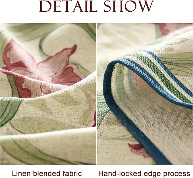 patdrea Designer Linen Green Rectangle Tablecloth,Framhouse Violets Pattern Floral Extra Long Tablecloths,Table Cover Decor for Kitchen Dining Christmas,Thanksgiving,Tea Party,63"x110"-Tara a