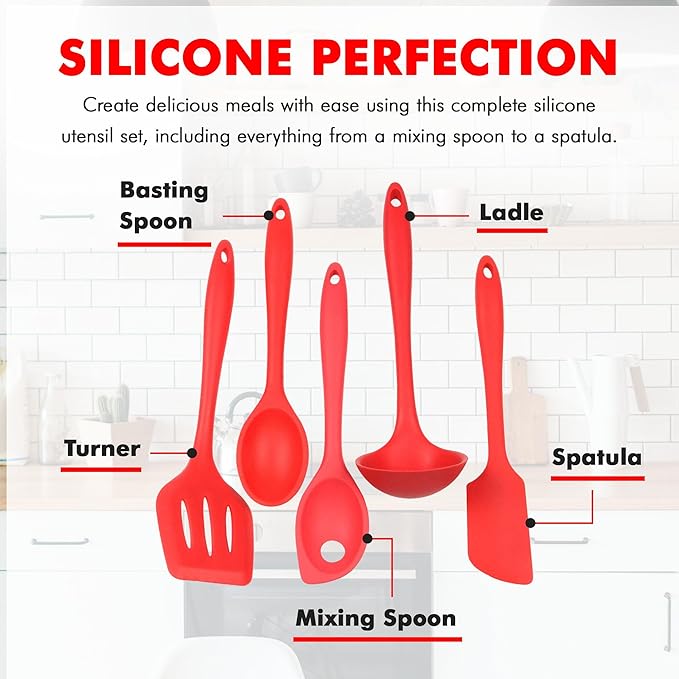 Chef Craft 5 Piece Red Premium Silicone Kitchen Tool Set (42071)