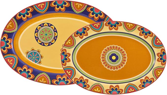 Bico Tunisian 16 plus 14 inch Oval Platters Set, Set of 2, Microwave and Dishwasher Safe, for Serving Fish, Chicken, Turkey