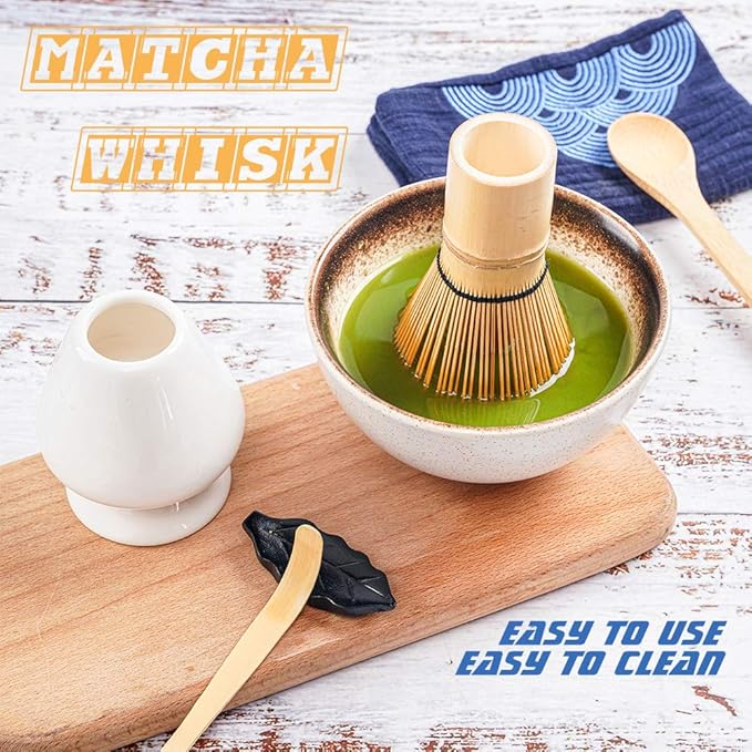 Bamboo Matcha Whisk and Bowl Set - Authentic Matcha Kit for Traditional Tea, 9 Pcs