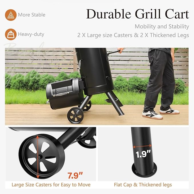 Sophia & William Heavy-Duty Vertical Offset Charcoal Smoker Extra Large Outdoor BBQ Gill with Offset Smoker, 961 SQ.IN. Cooking Area with Warming Tray,Push-out Ash Tray for Event Gathering, Black