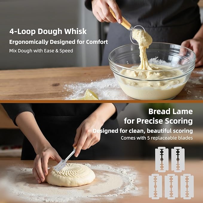 Sourdough Starter Kit, Sourdough Bread Baking Supplies, Bread Proofing Basket, sourdough starter jar, Sourdough Bread Basket, Sour Dough Kit Tools, Bread Making Tools Kit, GISNPA proofing box