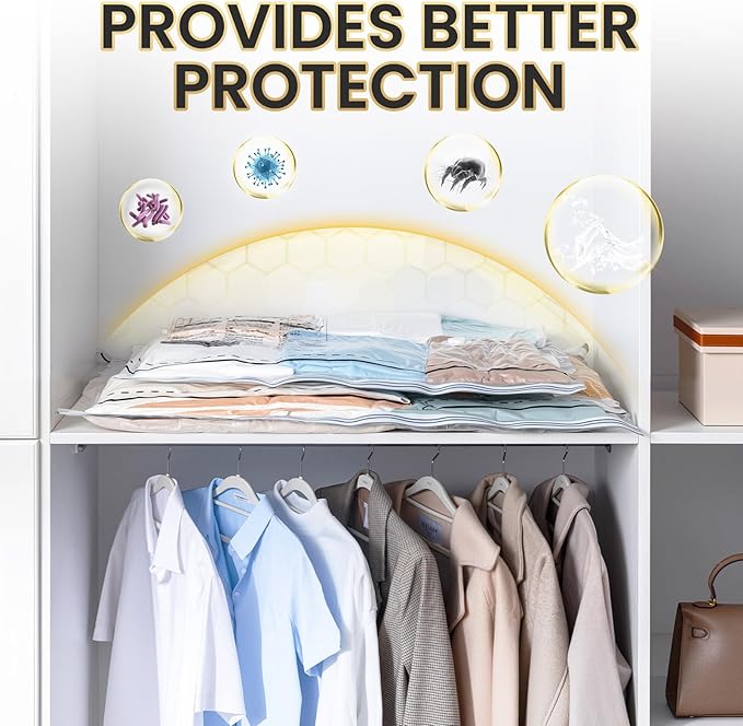 TAILI 6 Pack Vacuum Storage Bags, LONG SIDE ZIP (3 Large+3 Jumbo), Multi-Size Vacuum Seal Bags for Clothing, Storage Bulky Beddings, Comforters and Clothes, Space Saver for Closet Organization
