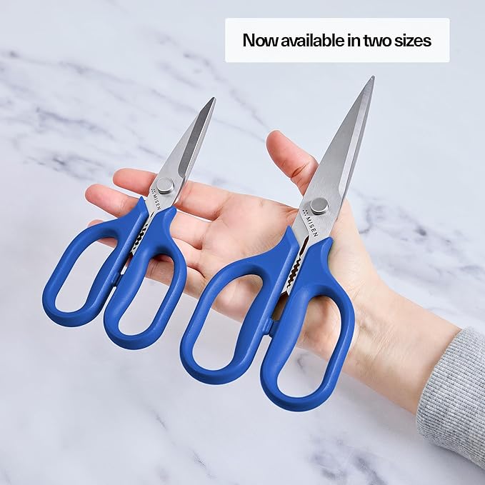 Misen Heavy Duty Kitchen Shears - Stainless Steel, Versatile and Easy Clean Scissors for Meat, Herbs and Veggies - Ambidextrous Comfort Handle - Professional Grade - Blue