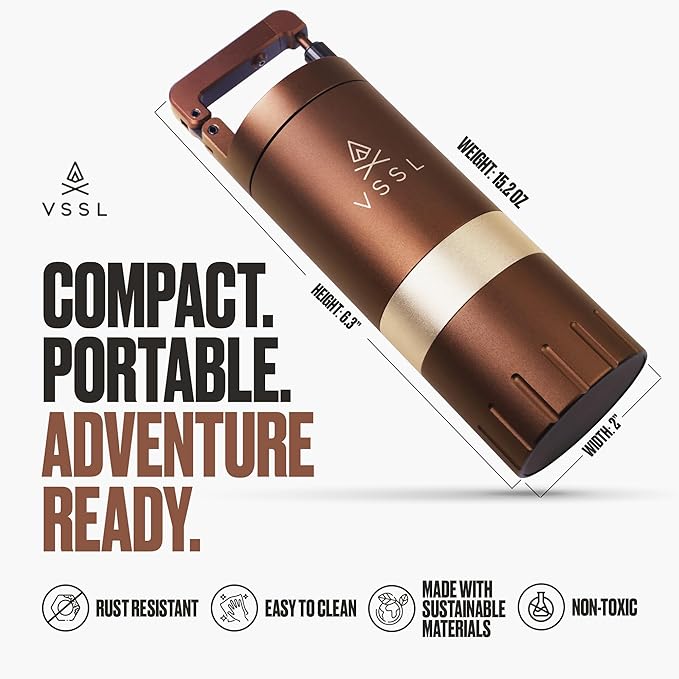 VSSL Java G25 Manual Coffee Grinder | Coffee for Camping | Bean Grinder | Travel Pour Over | Stainless Steel Conical Burr | ~ 25 Gram Capacity | Extendable Grind Handle | 50 Grind Settings | Bronze