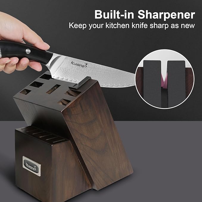 Damascus Knife Block Set,Sharp Knife Set,Ergonomic Non-slip Handle,Chef Knife Set with Built-in Sharpener,Luxury Gift for Holiday(Silver,14PCS)