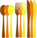300 Pieces Thanksgiving Plastic Silverware Fall Heavy Duty Utensils Set Heavyweight Disposable Flatware Includes Orange Yellow Brown Spoons Forks Knives for Thanksgiving Dinner Party Supplies