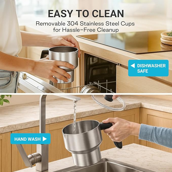 14-in-1 Milk Frother With 21oz Detachable Cups - Electric Milk Frother and Steamer for Hot Chocolate/Coffee/Cappuccino/Latte, IH Fast Heating, Smart Memory, Dishwasher Safe (New Upgrade)