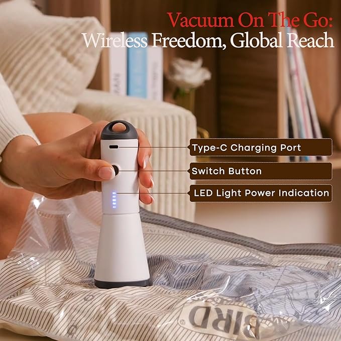 24 Pack Vacuum Seal Bags for Clothing Travel with Rechargeable air Pump, Carry-on Size Compression Packing Bags for Luggage and Suitcase, Space Saver for Clothes
