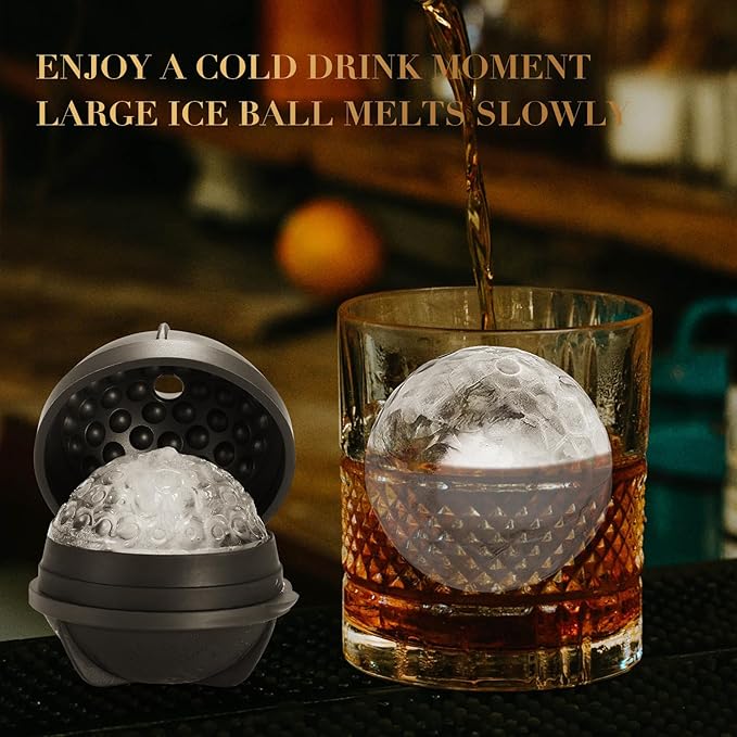 Novelty Golf Ball Ice Maker Mold Set of 2, Funny Golf Gifts for Men Golfers, Golf Accessories for Men, 2.5" Large Sphere Round Whiskey Ice Cube Molds for Bourbon, Cocktails