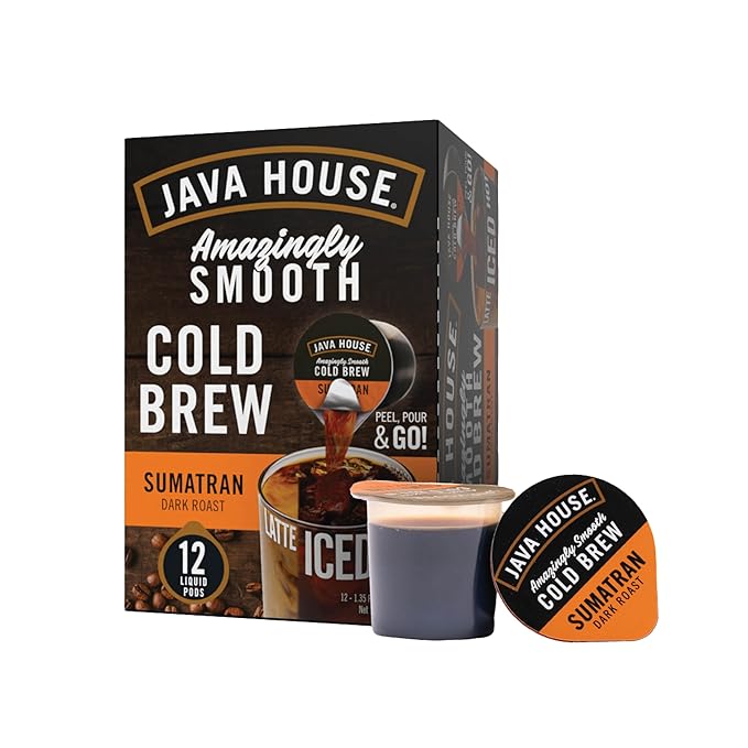 JAVA HOUSE Cold Brew Coffee, Dark Roast Coffee Concentrate Liquid Pods - 1.35 Fluid Ounces (6 count liquid pods per box) Enjoy Hot Or Iced (Sumatran, 6 boxes x 6 pods = 36 Count)
