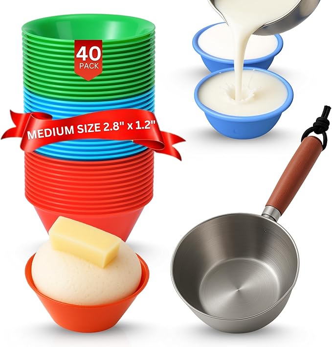 MEDIUM Size (2.8" x 1.2") 40 Pcs Puto Molder Filipino with Pouring Measuring Cup - Kutsinta Molder for Baking - Puto Mold Cups for Steamer - Filipino Plastic Molds for Desserts