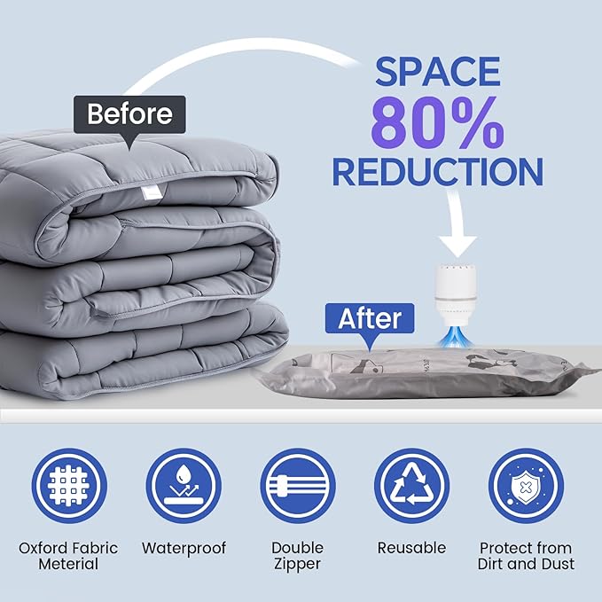 Heavy Duty Space Saver Vacuum Storage Bags with Pump & Smart Storage App, Reusable Oxford Fabric Vacuum Seal Bags for Bedding, Clothing, Blankets, Comforters & Travel Luggage(12 Pack)