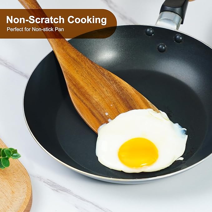 FJNATINH 10 PCS Wooden Spoons for Cooking - Teak Wooden Kitchen Utensil Set - Cooking Mixing Baking - Non-stick Healthy Kitchen Cookware Gifts for Women Housewarming Gifts