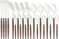 20 Piece (4 Set) Wood Handle Silverware Set, Retro 18/0 Stainless Steel Cutlery Set, Kitchen Utensils Include Knife Fork Spoon, Mirror Polish, Silver