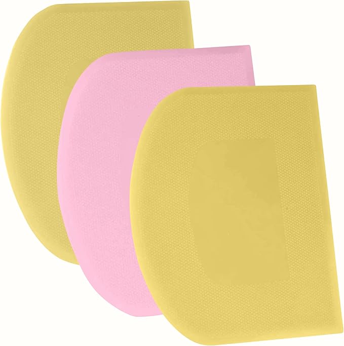 SURDOCA Dough Scraper Bench Scraper - 3P 4.7x3.7" Plastic Flexible Bowl Scraper, Sharp Edge & Angles Cake Scraper. Non-Slip Bakeware Decorating Tools Sculpting & Modeling Tools - Yellow+Pink+Yellow