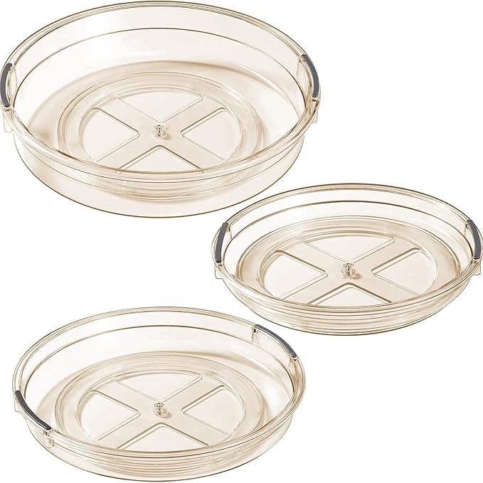 LAMU 3 Pack Lazy Susan Organizer Turntable for Cabinet, Condiment Organizer for Kitchen Pantry Organizers and Storage, Table Top, Fridge, Countertop, Spice Organization, 12'' 10.6'' 9.25'', Amber