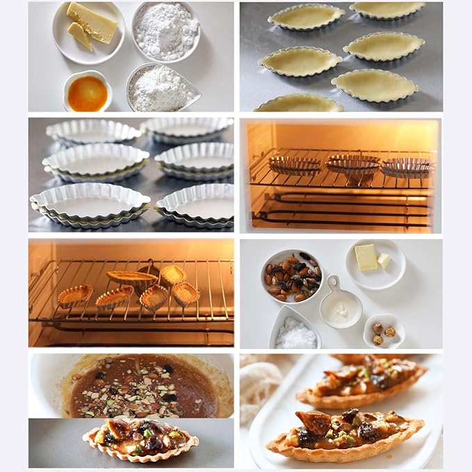 10PCS Aluminum Boat Tart Pan, Fluted Oval Tart Mold, Small Boat Shape Baking Mold, Wavy Tartlet Pie Pans, Pudding Molds Flower Edge Trays Specialty Design - Silver