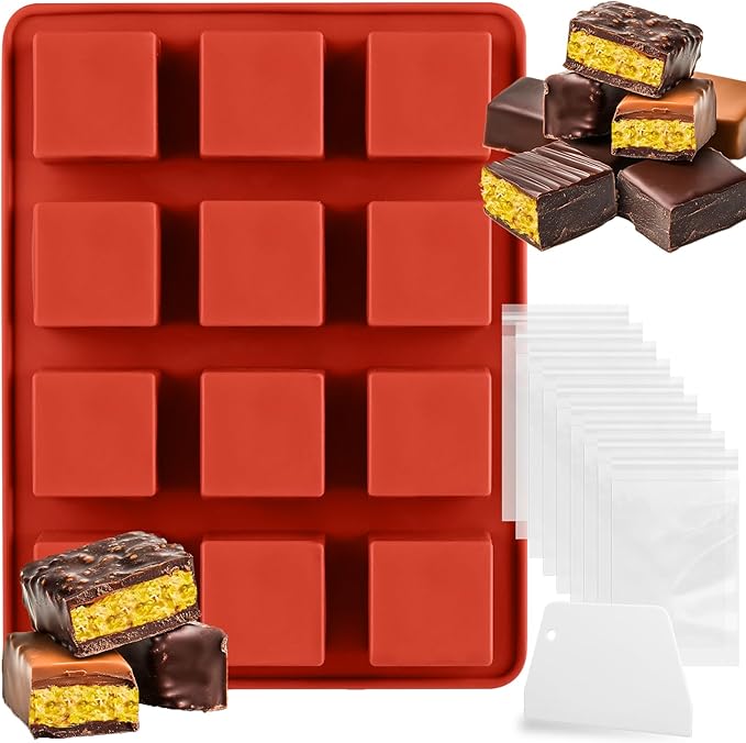Mity rain Chocolate Bar Mold Deep, Silicone Dubai Chocolate Bar Pistachio Molds with Bags Scraper, Square Fix Chocolate Bar Dubai Candy Bar Mold for Filling Knafeh Pistachio Cream（1pc）