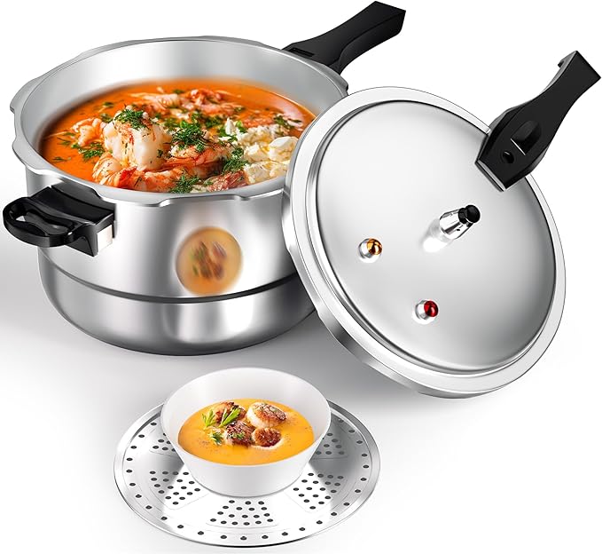 WantJoin 10Qt Aluminum Pressure Cooker w/Release Valve & Multiple Protective Devices,Pressure Canner Compatible with Gas & Induction Cooker,Canner Rack Included