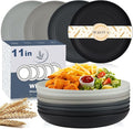 Wrova Large Wheat Straw Plates - 11 Inch Unbreakable Dinner Plates Set of 8 - Dishwasher & Microwave Safe, Reusable - Deep Edge for Kitchen and Camping (Classic)