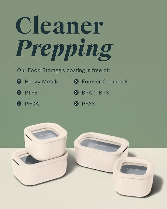 Caraway 2pc Glass Food Storage Set - 1.75 Cup Food Containers (2) - Non-Toxic Ceramic-Coated Glass - Air Release Technology - Compact & Stackable Design - Gray