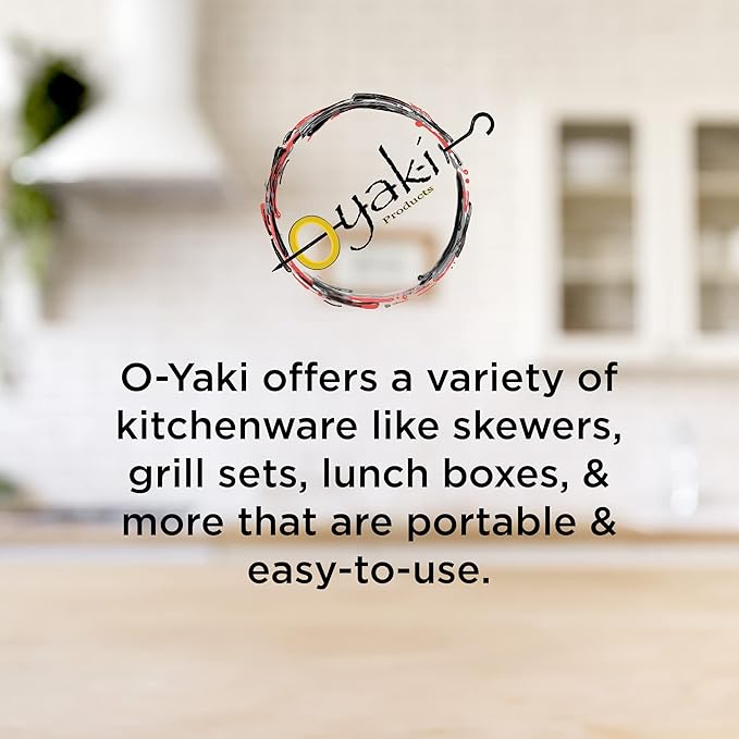 O-Yaki Flat Metal Kabob Skewer for Grilling – Set of 8 BBQ Skewers Stainless Steel with Storage Bag, Dishwasher Safe Skewers with Hook Handle & Sharp Tip for Outdoor BBQ, Cookouts & Oven Use – 9 Inch