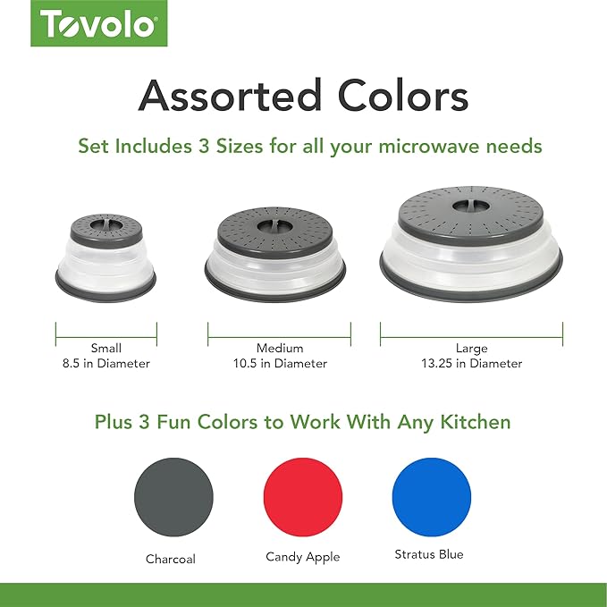 Tovolo Microwave Splatter Cover for Food, Small (Blue) - Collapsible & Vented Silicone Splatter Guard Lid - Microwave Plate & Dish Cover with Handle - BPA-Free Kitchen Gadget for Meal Prep