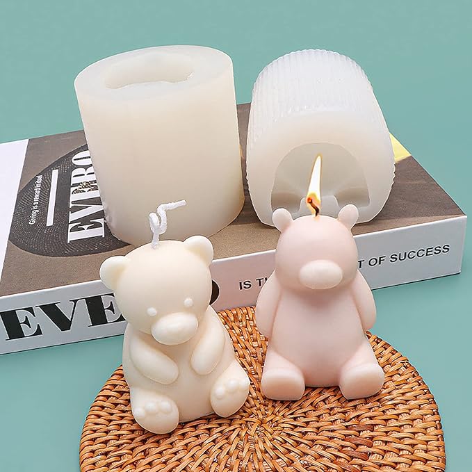 Cute Polar Bear Scented Candle Mold 2 Pack - Silicone Molds for Candle and Soap Making, Home Decoration, Resin Crafts - Cartoon Bear Shape