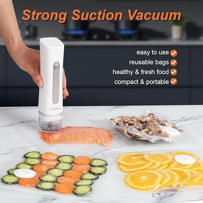 Vacuum Sealer with 30 Bags, Handheld Sealer with Visible Water Tank, Portable for 6X Freshness, Sous Vide & Kitchen Storage