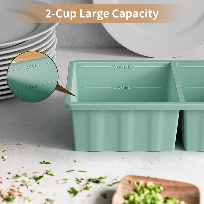Silicone Freezer Tray for Soup Ice Cubes: 2-Cup Freezing Tray with Lid for Meal Prep - 2Pack Silicon Soup Portion Freeze Trays Make Stock Souped Ice Cube