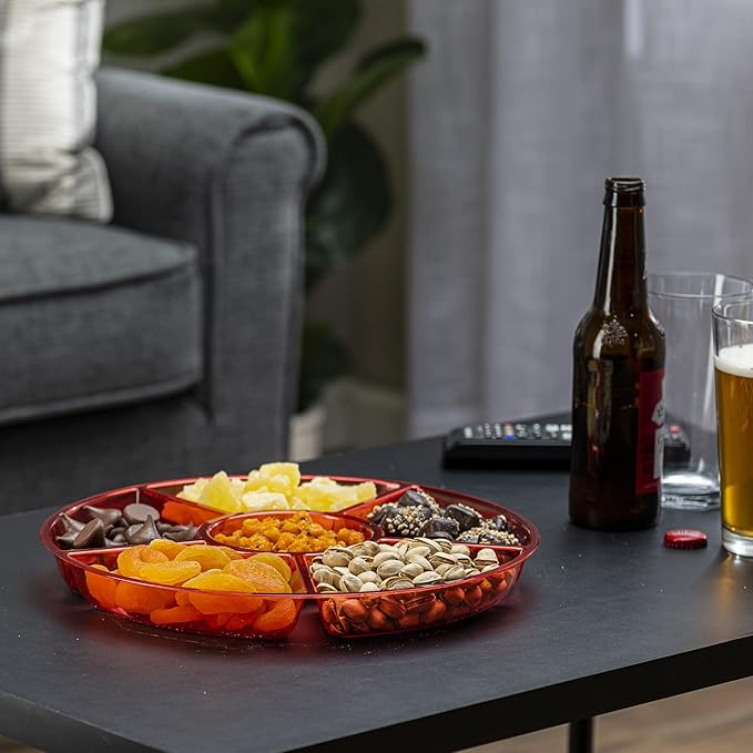Plasticpro 6 Sectional Round Plastic Serving Tray/Platter (2, Red)