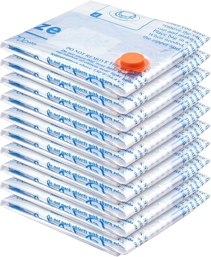 Vacuum Storage Bags , Small Space Saver Sealer Bags , Airtight Compression Bags for Clothes, Pillows, Comforters, Blankets, Beddings, Pack of 10