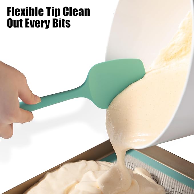 Heat Resistant Silicone Spoon Spatula, Doosu 600°F High Temp Flexible Cooking Spoons Kitchen Rubber Spoonula Scratch-Proof for Mixing Stirring Scraping Serving Non-Stick Cookware (11.4in, Aqua Sky)