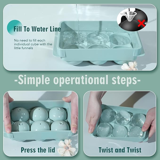 WIBIMEN Large Ice Cube Molds, Big Round Whiskey Ice Cube Trays for Freezer, Easy to Fill & Release, Whiskey Bourbon Cocktail(1.9In*6 Balls- Blue/1 Pack)
